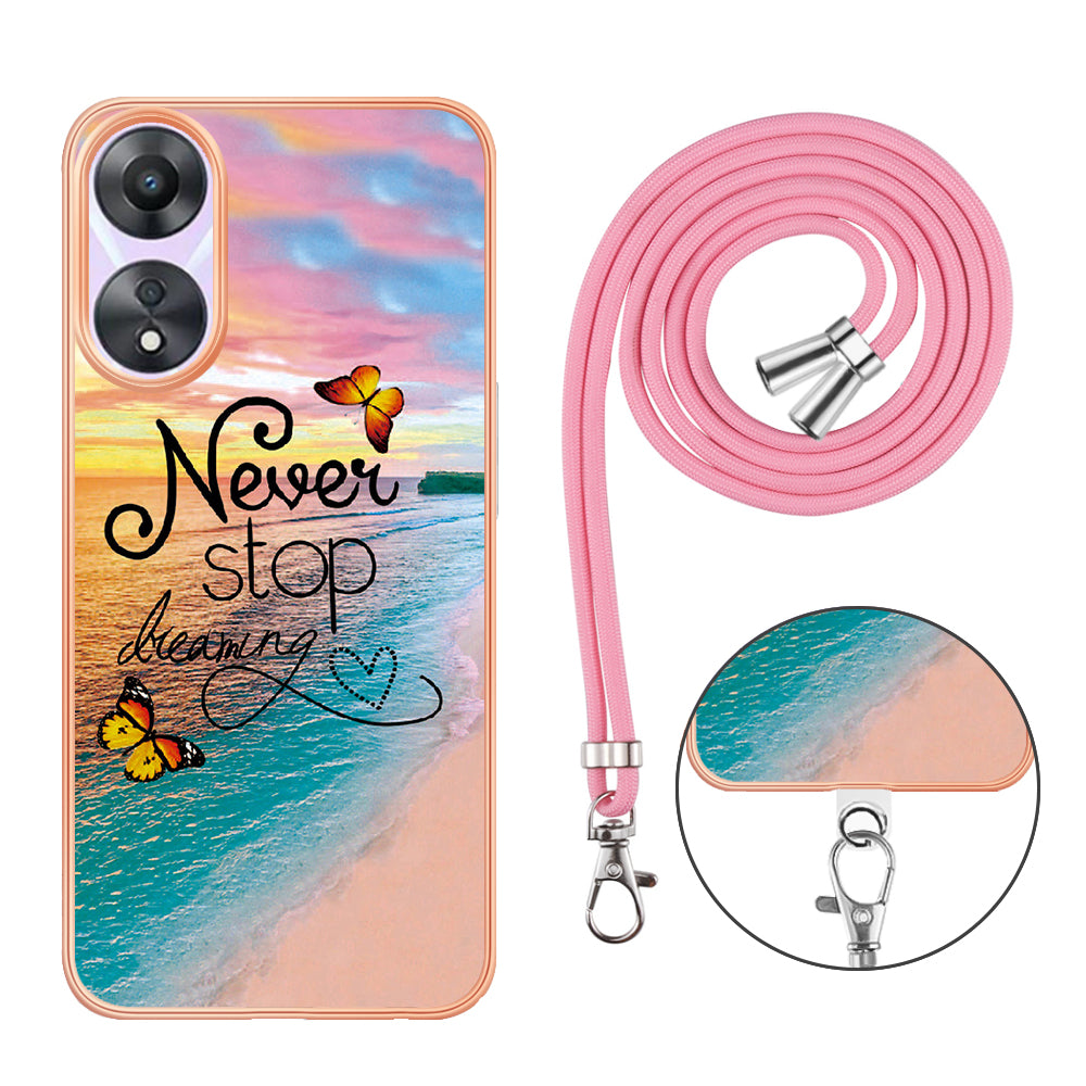 YB IMD Series-4 for Oppo A78 5G / A58 5G Electroplating TPU Cover IMD Marble Flower Pattern Phone Case with Lanyard - Never Stop Dreaming YB IMD Series-4 for Oppo A78 5G / A58 5G Electroplating TPU Cover IMD Marble Flower Pattern Phone Case with Lanyard - Never Stop Dreaming